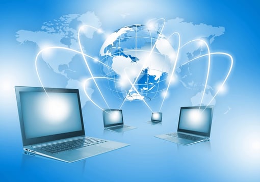 Image of laptop with globe illustration at background